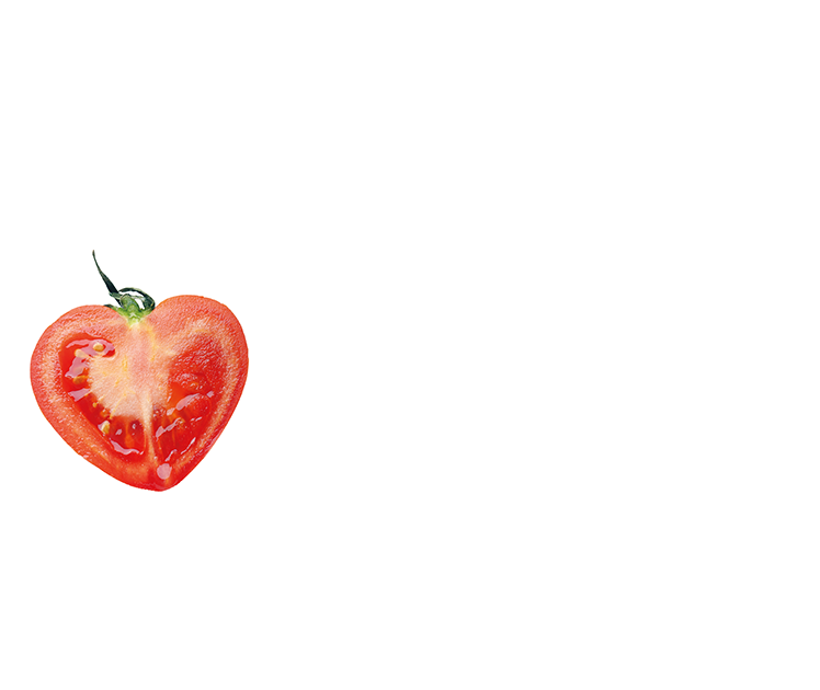 Logo "Weil Natur Sache ist" in weißer Schrift mit einem Bild einer halbierten Tomate, die wie ein Herz aussieht.